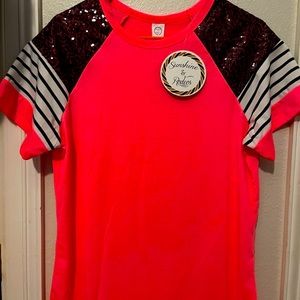 Neon pink Sunshine and rodeo top with black sequins on the sleeves. (NWT)
